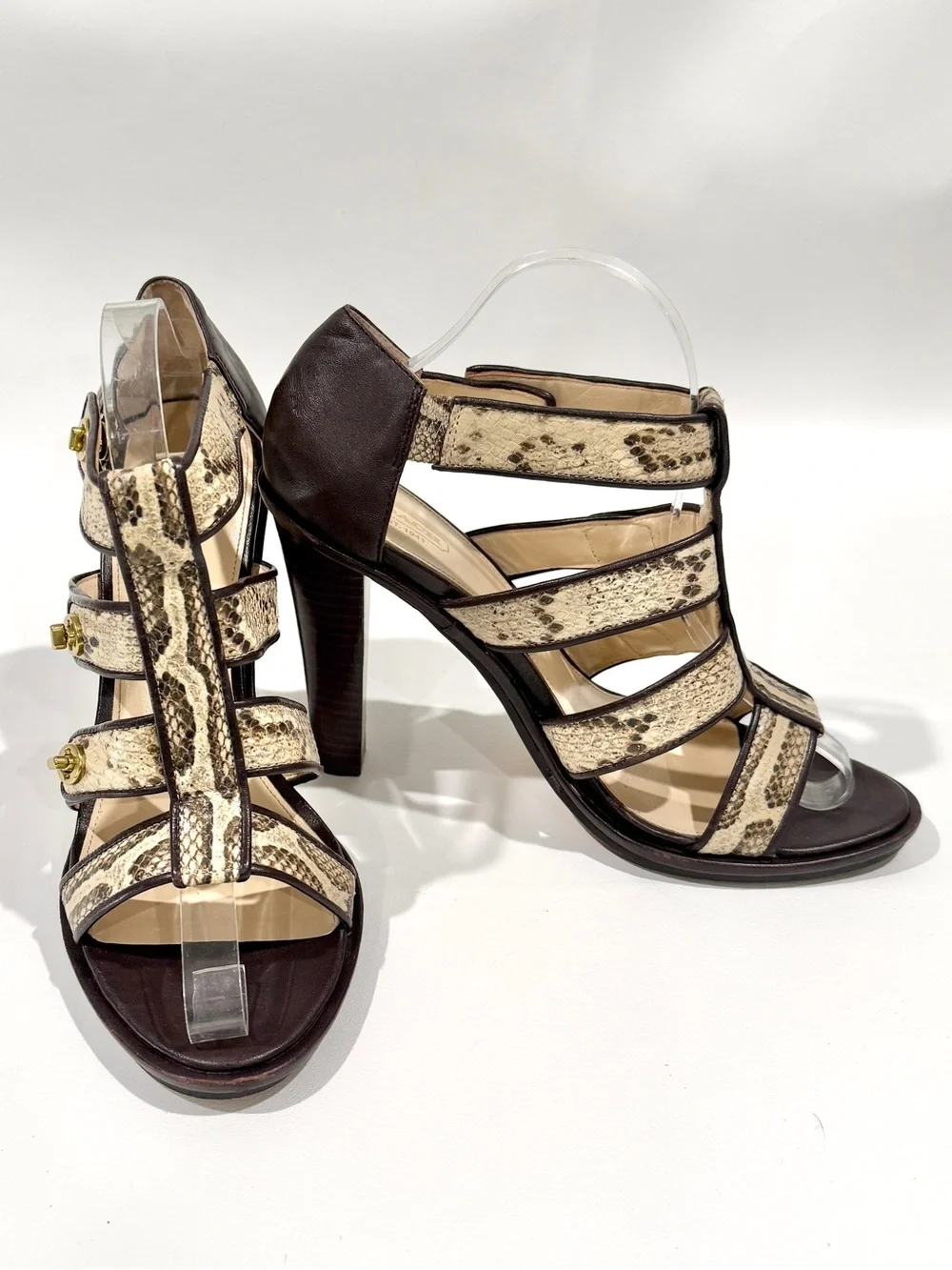 COACH Tamarah Snake-Print Strappy Gladiator Caged High Heel Sandals